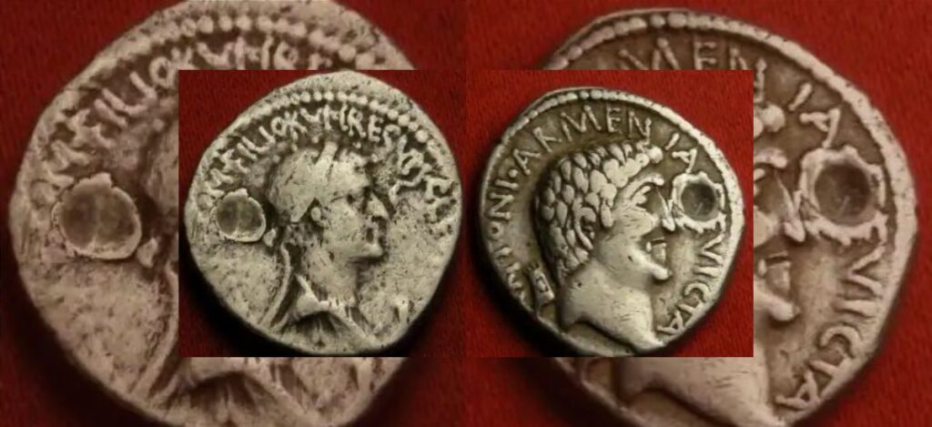 Portrait Denarius of Cleopatra And Mark Antony 